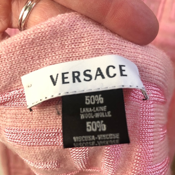 Versace Pink Greek Key Logo Scarf - Picture 3 of 8